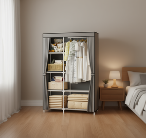 Portable <b>Wardrobe</b> 105x45x170cm Multifunctional Clothing <b>Storage</b> Bedroom Organizer Non Woven Fabric Steel Frame Minimalist Design - Product Image 2