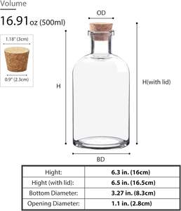 Vase bouteille en verre transparent <span class=keywords><strong>de</strong></span> 500ml 16oz avec <span class=keywords><strong>bouchon</strong></span> en liège pièce maîtresse florale pour l'artisanat d'art bricolage décoration fête faveurs cadeau <span class=keywords><strong>de</strong></span> mariage - Product Image 2