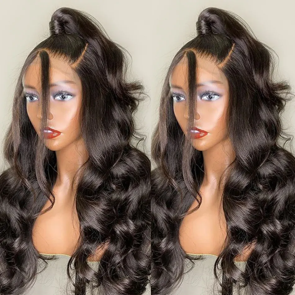 Perruque Lace Frontal Wig 360 péruvienne pour femmes noires, cheveux humains vierges, ondulés, Hd, bon marché