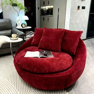 เก้าอี้ทรงกลมกำมะหยี่สีแดงทันสมัย โซฟานุ่มสบาย ดีไซน์ร่วมสมัย เฟอร์นิเจอร์ห้องนั่งเล่น พนักพิงแข็งแรง เก้าอี้นั่งพักผ่อนที่บ้าน - Product Image 2