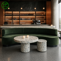 Ensemble de mobilier de restaurant haut de gamme en marbre, table et chaises demi-circulaires courbées en velours, banquette et canapé pour banquets et cafés