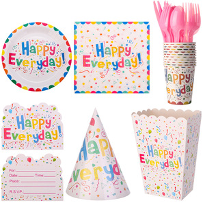Ensemble de vaisselle en papier pour fête d'anniversaire sur le thème des animaux, de qualité alimentaire HLC, pour filles et garçons, décoration d'anniversaire rose - Product Image 2