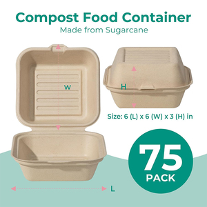 100% scatola di hamburger da asporto usa e getta compostabile eco friendly bagassa scatola di hamburger personalizzata degradabile