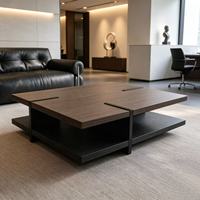 Table basse contemporaine en bois à double plateau avec rangement ouvert, table d'appoint carrée pour salon et bureau à domicile