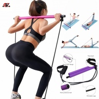 Barre d'exercice réglable pour yoga et Pilates, kit de barre de Pilates en 2 sections, bande de résistance élastique en latex, résistance 150 LB, portable pour