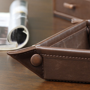 Leather Storage Tray <b>Square</b> <b>Key</b> Organizer Desktop Ornament Holder - Product Image 3