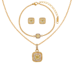 Conjunto de Joyería de Lujo para Mujer, Collar y Aretes Cuadrados con Incrustaciones de Circonio en Acero Inoxidable, Chapado en Oro de 18K, Regalo Romántico para Boda - Product Image 1