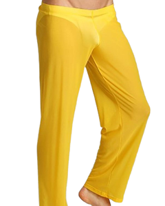 Pantalon de pyjama jaune pour homme, taille élastique, léger, en polyester/nylon, décontracté, respirant, tricoté, pour l'été, avec braguette zippée plate - Product Image 1