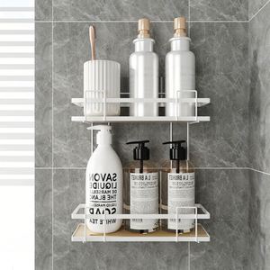 Étagère d'angle murale moderne en bois et acier pour douche, sans perçage, 2 niveaux, en métal, pour cuisine/salle de bain - Product Image 1