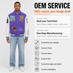 Veste universitaire en laine personnalisée XINHUI avec patchs en chenille, manches en cuir, OEM ODM, vente en gros pour équipes scolaires, marque privée - Product Image 1