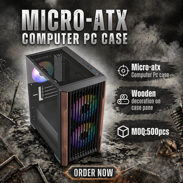 Micro-atx Gaming Computer Pc Gamer Chassis Game Tower Case with Wooden Design Water Transfer Printing Frame Panel
