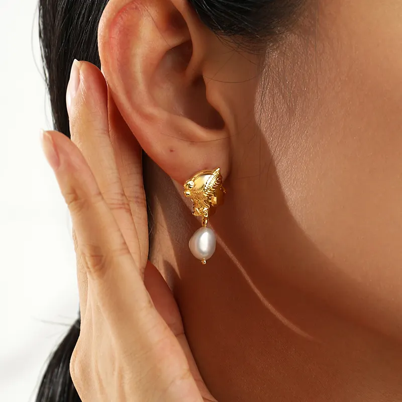 Dropshipping African Earrings Sets Vintage Bohemian Earrings Baroque Pearl Gold Plated Stud Gold Earrings