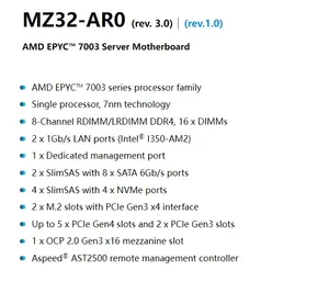 เมนบอร์ด E-ATX MZ32-AR0กิกะไบต์แฟลชไบออสรองรับซ็อกเก็ต epyc 7003ซีรีส์ SP3โปรเซสเซอร์ซีพียูหน่วยความจำแรม DDR4-3200mhz 16ชิ้น - Product Image 3
