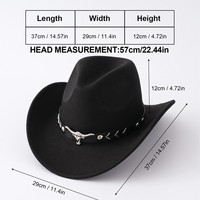 Chapeau de cowboy en feutre noir avec clous Longhorn argentés et bande en cuir, idéal pour les fêtes western et le rodéo, pour adultes