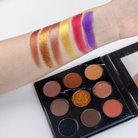 Palette de fards à paupières en poudre cartonnée, 9 couleurs, végane, sans cruauté, personnalisable, résistante à l'eau, haute pigmentation, effet scintillant, vente en gros