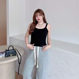 N8449 Camisole sans dos pour femme, couleur unie, grande taille, coupe ajustée, en tricot, fibre de viscose, noir, blanc, rouge - Product Image 1