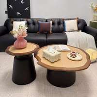 Table basse ronde de style nordique moderne couleur crème pour salon, plateau en bois, petit appartement, mobilier simple pour la maison