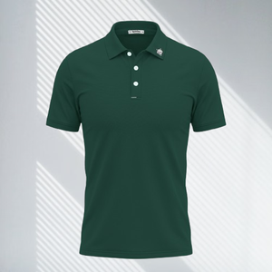 Polo en coton à manches courtes vert foncé pour homme Handee, couleur unie, style décontracté, tissu respirant, coupe classique, logo sur le devant - Product Image 1