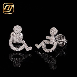 Boucles d'oreilles clous fantaisie en forme d'êtres humains, en argent 925 plaqué rhodium, avec moissanite, symbole de la handicap, style hip-hop, unisexe, pour usage quotidien - Product Image 2