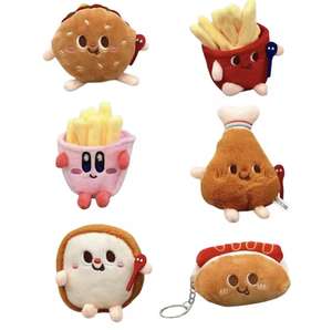 Venta al por mayor de llaveros colgantes de peluche de 8 cm con formas y colores variados: patatas fritas, hamburguesas, perritos calientes, patas de pollo. Marca QF. Para todas las edades. - Product Image 1