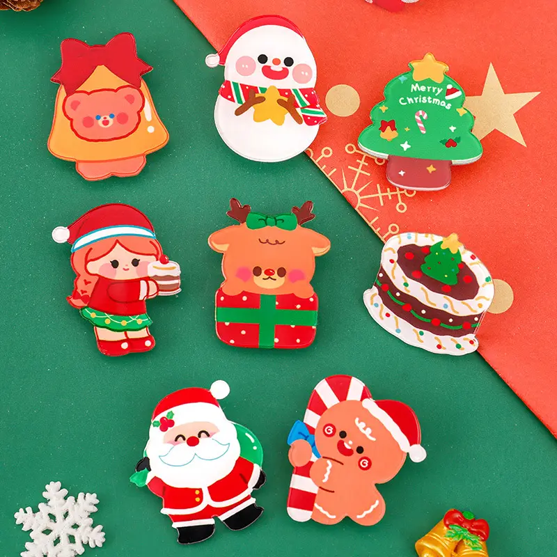 Karikatür noel broş moda Mini akrilik hediyeler broş noel süsler Broche de Navidad de dibujos animados
