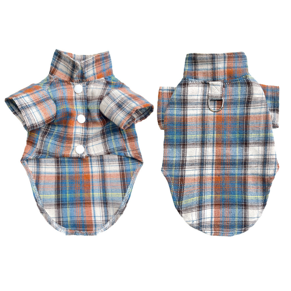 Chemise à carreaux orange et bleue avec bouton D