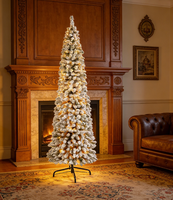 Sapin de Noël d'intérieur floqué en PVC de haute qualité HRFactory Direct, 6,5 pieds, 632 aiguilles, diamètre 28 pouces, 250 lumières LED blanc chaud, métal