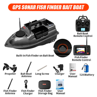 Bateau de pêche télécommandé GPS 500M en fibre de carbone avec 3 compartiments, retour à une touche, sonar, détecteur de poissons intelligent, RC, 4 heures d'autonomie, 2kg de capacité de pêche