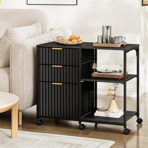 SENYU Modern Black 3 <b>Drawer</b> Mobile Filing Cabinet <b>with</b> Open <b>Shelves</b> for Home Office Storage - Product Image 2