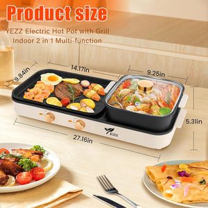 Superficie de Cocción Antiadherente, Parrilla Eléctrica y Olla Caliente 2 en 1 para el Hogar, sin Humo, para 2-3 Personas - Product Image 2