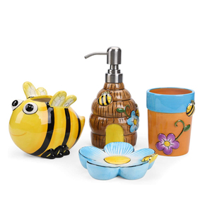 Juego de Accesorios de <span class=keywords><strong>Baño</strong></span> para Niños, Diseño de Peces Marinos, Pintado a Mano, Ecológico, Moderno, Económico, Cerámica, 4 Piezas - Product Image 4