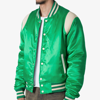XJYD OEM & ODM vestes Varsities personnalisées veste de bombardier de vol en nylon satiné de baseball hiver hommes broderie logo vestes vertes