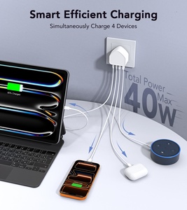 <span class=keywords><strong>Chargeur</strong></span> mural HNT GaN 40W 4 ports <span class=keywords><strong>USB</strong></span> <span class=keywords><strong>C</strong></span>, prise US/EU, multiport, type <span class=keywords><strong>C</strong></span>, charge rapide, <span class=keywords><strong>bloc</strong></span> cube pour <span class=keywords><strong>Apple</strong></span> iPhone - Product Image 2