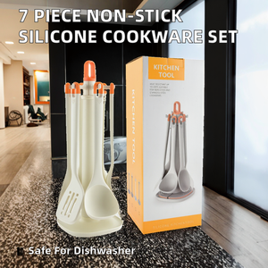 Cookware Sets 7 Piece Non-Stick <b>Silicone</b> Special Slotted Spoon Full Coverage Kitchen Storage Bucket <b>Tool</b> Set Oven Microwave Safe - Product Image 2