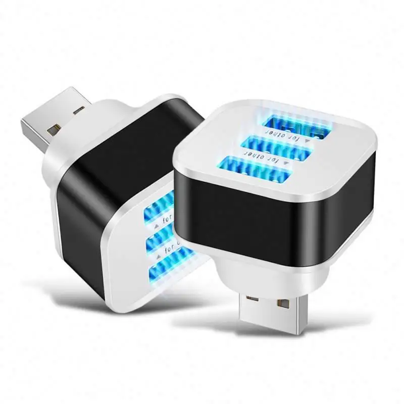 USB 2.0 HUB Quick Charge 3 Ports Mobile Phone Tablet Keyboard Mice Chargers Wall Adapter USB Splitter with LED Indicator