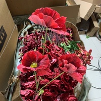LO-1274 Lot de tiges de fleurs artificielles bordeaux multi-types, Hortensia Rouge Vif, Rose, Pivoine, Orchidée en soie pour mariage