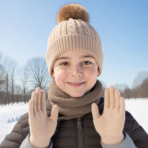 Gorro de Punto para <span class=keywords><strong>Otoño</strong></span> e Invierno, Gorro, Bufanda y Guantes para Niños, Combinación de Tres Piezas - Product Image 2
