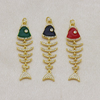 Pendentif en forme d'arête de poisson plaqué or 18 carats HD1092, micro-pavé de zircon, pour la création de bijoux et colliers DIY