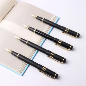 Factory Most Popular Fashion Black Metal Fountain Pen Business Gift Custom Logo Accepted Luxury Heavy Fountain Pen