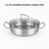 Poêle à double poignée en acier inoxydable 304 de 28 cm avec couvercle en verre trempé, grande cocotte de 4,5 QT pour plaques de cuisson, friture peu profonde et service