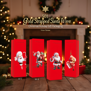 Bolsa de Vino con Estampado Dorado de Santa Claus 501, Embalaje para Regalos Navideños - Product Image 3