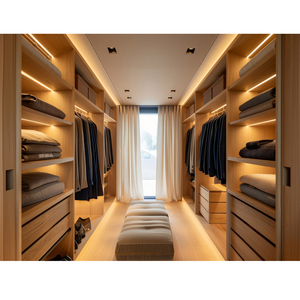 SYBELL Vêtements personnalisés Armoire de chambre à coucher moderne Promenade dans les placards californiens Promenade dans l'île de placard sur mesure avec dessus en verre - Product Image 4