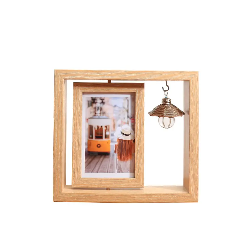 4*6 Inch Double-Sided Creative Nordic Personality Rotating Frame Wood Picture Frame On Desktop