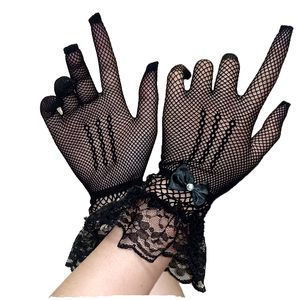 Gants Courts en Résille avec Strass et Nœud en Dentelle, Idéaux pour les Mariages d'Été, les Fêtes, les Spectacles et comme Accessoires d'Halloween - Product Image 2