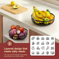 Présentoir à fruits et légumes empilable à 2 niveaux en métal noir, grand panier à fruits en fil métallique avec 2 supports pour bananes
