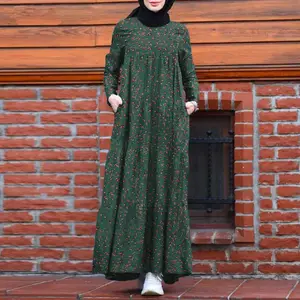 新设计伊斯兰长袍科威特Abaya Jijbab 2024土耳其连衣裙亚麻长马克西花卉女士Abaya穆斯林服装