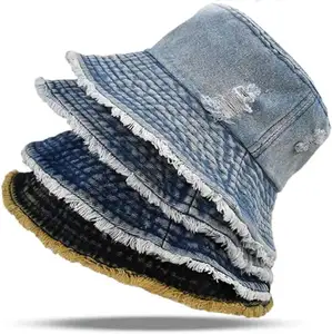 หมวกเด็กผ้าเดนิมเคลือบแวกซ์สำหรับผู้ชายซักหินเป็นกรดมีโลโก้ออกแบบได้ตามต้องการ