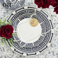 Assiette de centre de table bleue Labirinto, service de vaisselle de luxe moderne en porcelaine fine écologique, assiettes de présentation pour mariages et événements