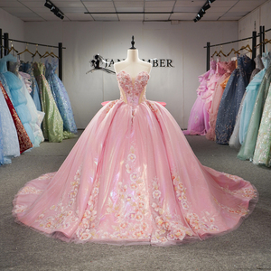 Dy6922 Vintage Shimmering <b>Pink</b> Chiffon Ball Gown Quinceanera Party <b>Dress</b> 3D Floral Embroidery Appliques Sweetheart <b>Princess</b> <b>Prom</b> - Product Image 2