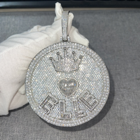 Pendentif personnalisé UWIN entièrement serti de pierres, grande taille, forme ronde, plaque nominative, lettres, couronne, cœur, initiales, bijoux personnalisés